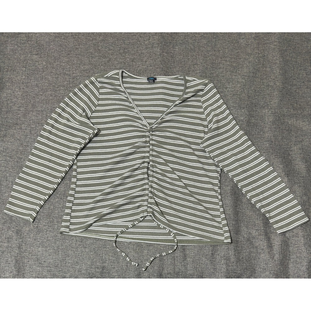 rue21 Womens 4X Top Ruched Front Striped Olive Green V-Neck Ribbed
